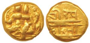 Vijayanagar, Sadasiva Raya, Gold Pagoda, 3.41g, Lakshmi-Narayana (Vishnu and Lakshmi) seat