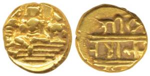 Vijayanagar, Tirumala Raya, Gold ½ Pagoda, 1.68g, Rama and Sita seated with Lakshmana stan