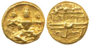 Vijayanagar, Tirumala Raya, Gold Pagoda, 3.36g, Rama and Sita seated with Lakshmana standi
