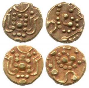 Hoysala, Gold Fanam (2), Lakshmi on obv., lion on rev. Extremely Fine. (2)