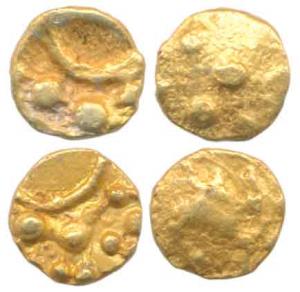 Hoysala, Gold ¼ Fanam (2), lion to right on obv., rev. crocodile like symbol. Very Fine+, 