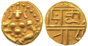 Nayakas of Chitradurga, Gold Durgi Pagoda, 3.32g, Krishna as Bal Gopala on obv., Nagari le