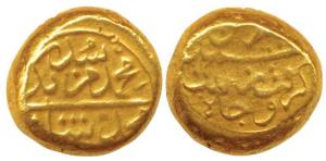 Muhammad Adil Shah, AD 1627-1657), Gold Pagoda, 3.34g, poetic couplet: Jahan zin do Muhamm