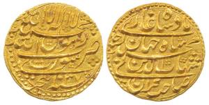 Shah Jahan, Gold Mohur, 10.86g, Surat Mint, AH 1037 (Unlisted in KM). Superb complete stri