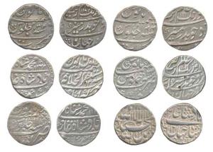 Silver Rupee, Shah Jahan, Qandahar Mint, RY 16; Aurangzeb (3), Surat Mint, AH 1111/44; 110