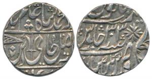 Ravish Nagar Sagar Mint, Silver Rupee, 11.05g, in the name of Shah Alam II, RY 33, Flag an