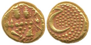 Haider Ali (AH 1174-1197, 1761-1782 AD), Gold Pagoda, 3.44g, Shiva and Parvati seated on o