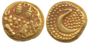 Haider Ali, Gold Pagoda, 3.44g, Shiva and Parvati seated on obv., rev. Persian letter He i