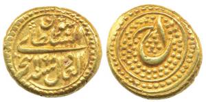 Tipu Sultan, Gold Pagoda, 3.41g, Patan Mint, AM 1198/1, Persian letter He on rev., no mint