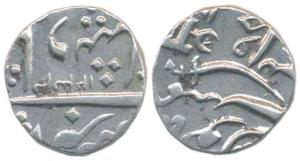 Anand Rao, Silver ½ Rupee, AH 1233, Nagari initial Aa and sword on rev. Extremely Fine.