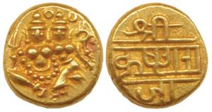 Krishna Raja Wodeyar, Gold Pagoda, 3.40g, Shiva-Parvati seated on obv., Nagari legend Sri 