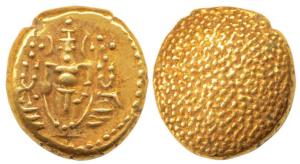 Negapatnam, Gold Pagoda, 3.42g, Lazy J with Lord Vishnu standing, facing front on obv., gr
