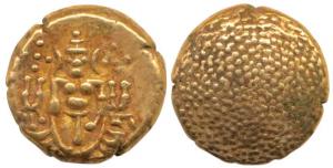 Negapatnam, Gold Pagoda, 3.35g, Lazy J with Lord Vishnu standing, facing front on obv., gr