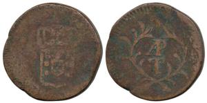 Goa, Miguel, Copper Tanga, 37.22g, crowned arms on obv., value AP/T in center on rev., iss