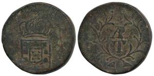Goa, Miguel, Copper Tanga, 37.28g, crowned arms on obv., value AP/T in center on rev., iss