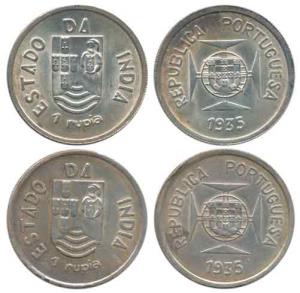 Goa, Colonial Issue, Silver Uma Rupia (2), 1935, (KM 23). Extremely Fine, slight edge knoc