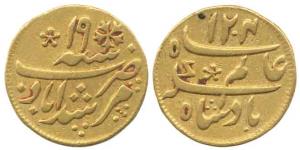 Murshidabad Mint, Gold ¼ Mohur, 3g, in the name of Shah Alam II, struck at the Calcutta Mi
