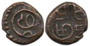 Fort St. David or Tegnapatam series, Copper Cash, 1g, Sri on obv., Kumpini (Company) in Ta