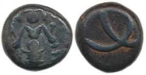 Silver Double Fanam, 1.5g, reduced weight, Vishnu standing on obv., interlocked C’s for Ch
