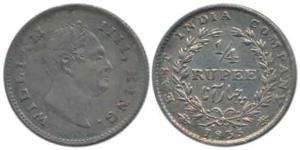 William IV, Silver ¼ Rupee, 1835, Calcutta Mint, obv. RS incuse. Nice rainbow toning, Abou