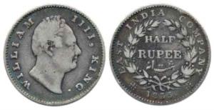 William IV, Silver ½ Rupee, 1835, RS incuse, 21 Berries. Fine+, Very Rare.