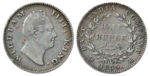 William IV, Silver ½ Rupee, 1835, F incuse, 20 Berries. About Very Fine, Rare.