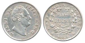 William IV, Silver ½ Rupee, 1835, F incuse, 19 Berries. The edge slightly weak probably du