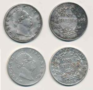 William IV, Silver Rupee, 1835, No initials, B / II / 20 Berries, F incuse, A / II / 19 Be