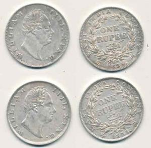 William IV, Silver Rupee, 1835, Calcutta Mint, F incuse, A / II / 19 and dug out F incuse,