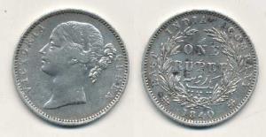 Victoria Queen, Silver Rupee, 1840, divided legend, Madras Mint, WWB raised, 28 Berries. A