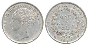 Victoria Queen, Silver Rupee, 1840, continuous legend, Bombay Mint, English Head with Modi