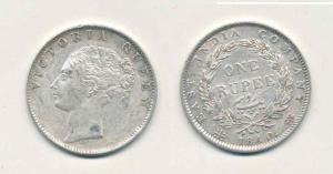 Victoria Queen, Silver Rupee, 1840, continuous legend, Calcutta Mint, English Head with Mo