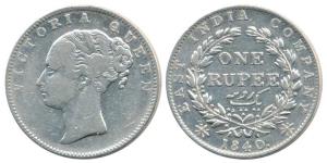 Victoria Queen, Silver Rupee, 1840, continuous legend, Madras Mint, S incuse, English Head