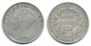 Victoria Queen, Silver Rupee, 1840, Calcutta Mint, continuous legend, English Head with Mo