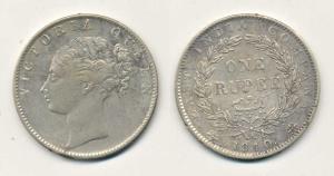 Victoria Queen, Silver Rupee, 1840, Calcutta Mint, continuous legend, English Head with Mo