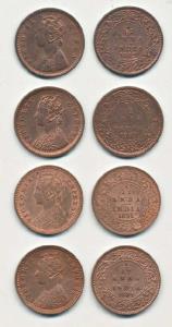 Victoria Queen and Empress, Copper 1/12th Anna, 1862, Madras Mint, 1883, Calcutta Mint, 18