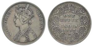 Victoria Queen, Silver Rupee, 1862, A / I / 1 / 1 with Crescent. Very Fine, Very Rare.