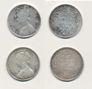 Victoria Queen, Silver Rupee, 1862, B / II / 2 / 0; A / II / 0 / 12 with two micro dots. F
