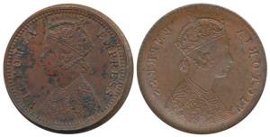 Victoria Empress, Copper ½ Pice, Error, obv. brockage, nice deep and complete lakhi impres