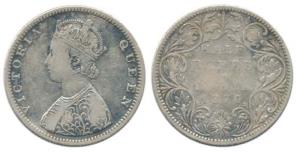 Victoria Queen, Silver ½ Rupee, 1876, Bombay Mint, B2 / II / dot. Very Fine, Rare.
