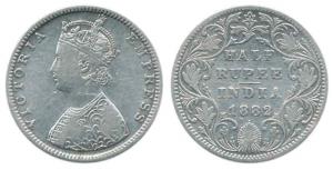 Victoria Empress, Silver ½ Rupee, 1882, Bombay Mint, B2 / II / dot. Very Fine, Rare.
