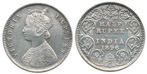 Victoria Empress, Silver ½ Rupee, 1896, Calcutta Mint, A / I / C incuse. Extremely Fine.