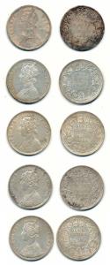 Victoria Queen and Empress, Silver Rupee, Bombay Mint, 1874, A2 / II / No mint mark; 1884,
