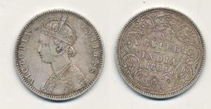 Victoria Empress, Silver Rupee, 1884, Bombay Mint, A3 / II / bottom B raised. Very Fine.