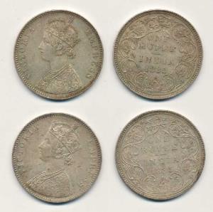 Victoria Empress, Silver Rupee, 1885, Bombay Mint, A3 / II / B raised. Extremely Fine. (2)