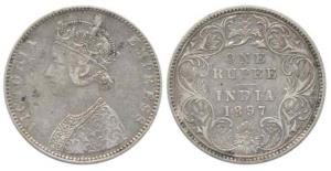 Victoria Empress, Silver Rupee, 1897, Bombay Mint, C2 / I / B incuse. Very Fine+, Very Rar