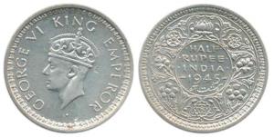 George VI, Half Silver ½ Rupee, 1945, Lahore Mint, Large 5. About Extremely Fine, Rare.