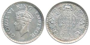 George VI, Silver Rupee, 1938, Bombay Mint, without dot. About Uncirculated.