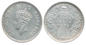 George VI, Silver Rupee, 1938, Bombay Mint, with dot. About Uncirculated.