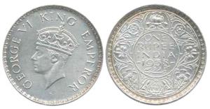 George VI, Silver Rupee, 1938, Bombay Mint, with dot. About Uncirculated.